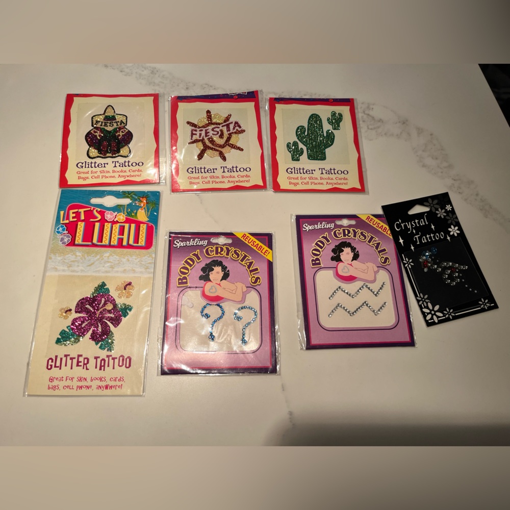 NWOT 7 glitter tattoos for your skin, books, phone, bags, cards, anywhere! - Picture 1 of 10